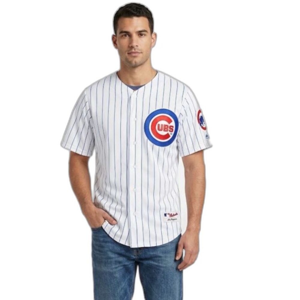 Majestic MLB Chicago Cubs #17 Bryant White Blue Stripe SS Jersey Size XL